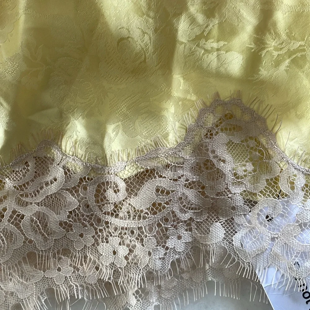 Rumored Pale Yellow Midi Skirt with Lace Hem